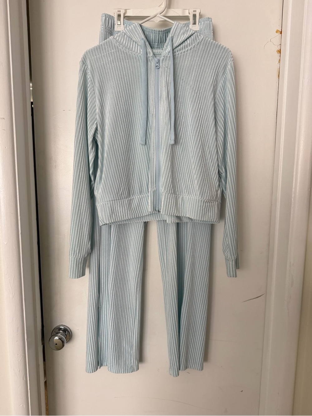 Colsie Light Blue Ribbed Hoodie & Wide-Leg Pants Set